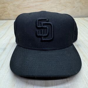 USED Sz 8 San Diego Padres "SD" New Era 59Fifty Fitted Cap Hat All Black